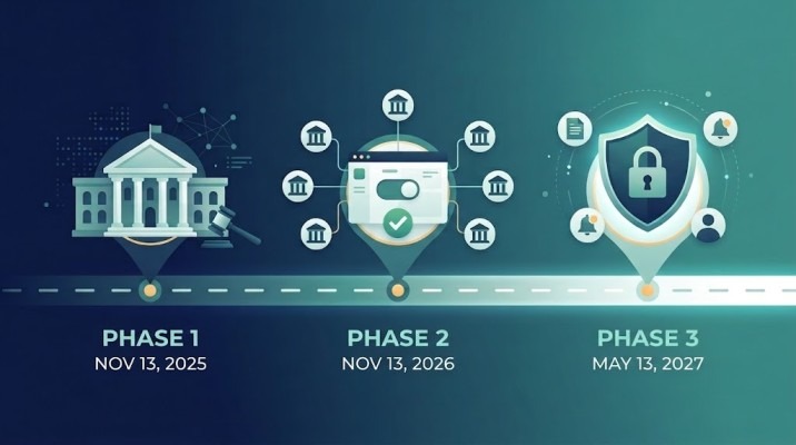 Voice AI compliance implementation timeline across Phase 1, Phase 2, and Phase 3 roadmap